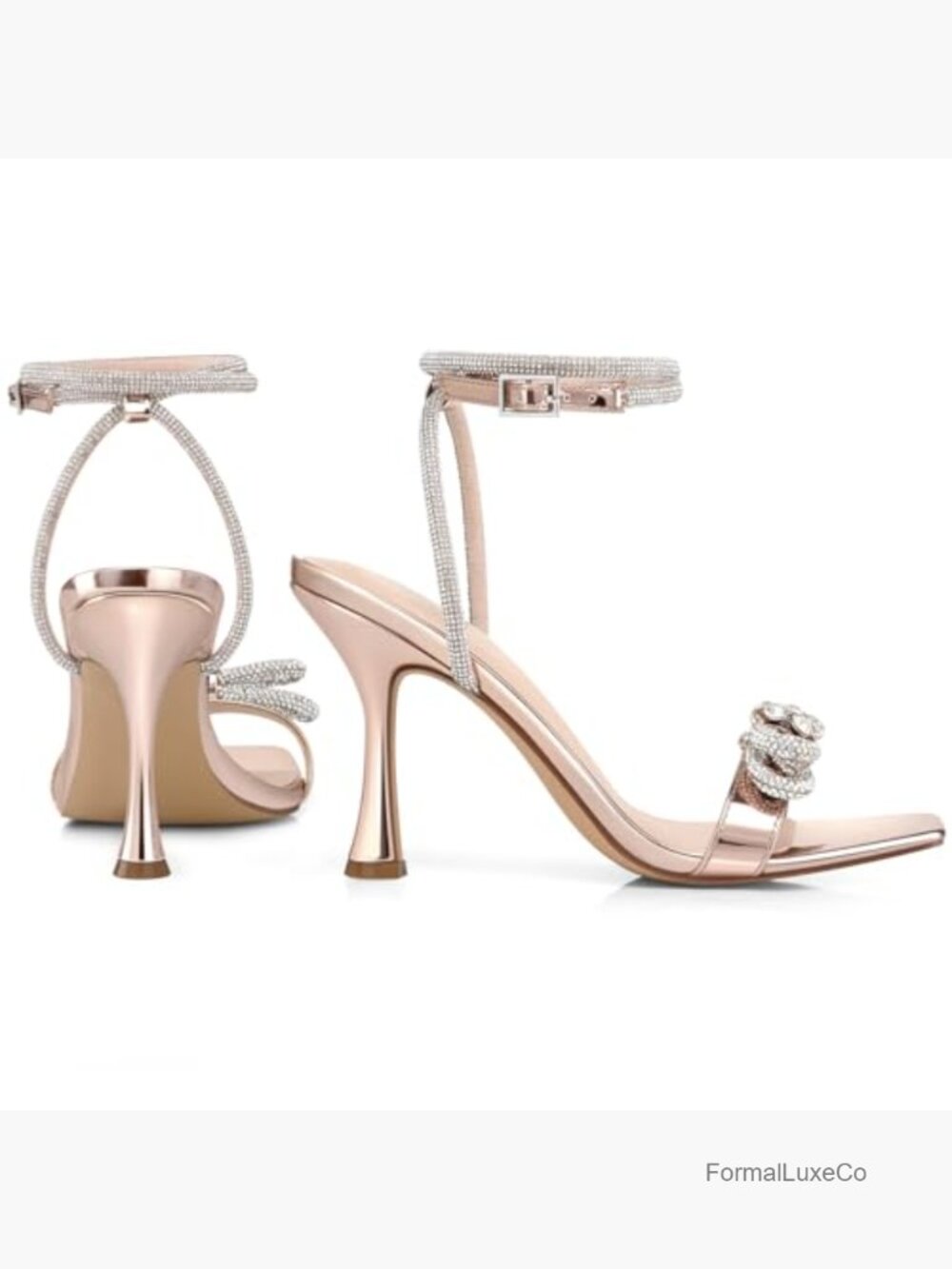 Women's Strappy Rhinestone Bow Kitten Heel Sandals Size 6-11 Sparkly Prom Heels - Picture 4 of 7